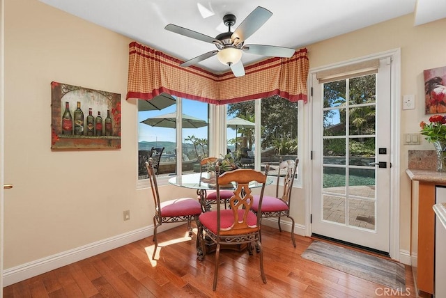 28606 Vista Ladera, Laguna Niguel, CA 92677 - dining space featuring hardwood / wood-style flooring, ceiling fan, and plenty of natural light