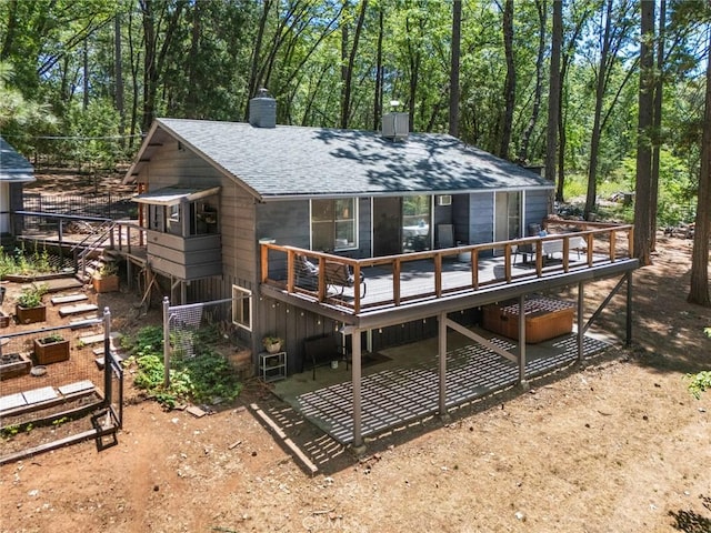 4934 Tippitoe Ln, Forest Ranch, CA 95942 - rear view of property with a chimney, roof with shingles, and a wooden deck