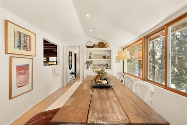 433 Milburn Rd, Lake Arrowhead, CA 92352 - dining space featuring lofted ceiling and wood finished floors
