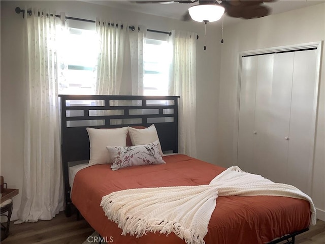 1201 W 186th St, Gardena, CA 90248 - bedroom featuring wood finished floors, a closet, and ceiling fan