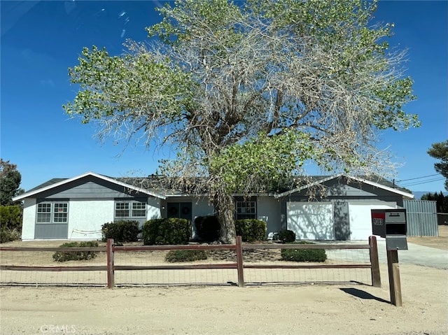 9383 11th Ave, Hesperia, CA 92345 - ranch-style house featuring a fenced front yard, a garage, stucco siding, and concrete driveway