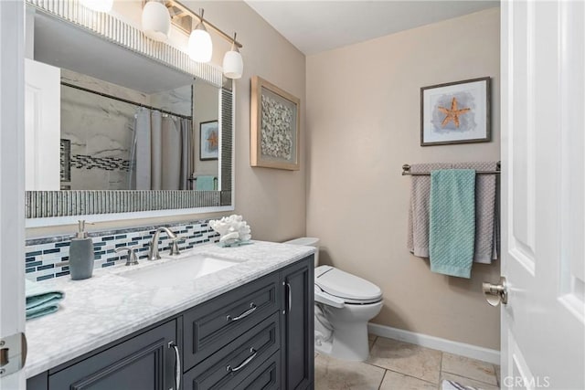 9229 Balboa Ave Unit 4, San Simeon, CA 93452 - bathroom with vanity, decorative backsplash, tile patterned floors, and curtained shower