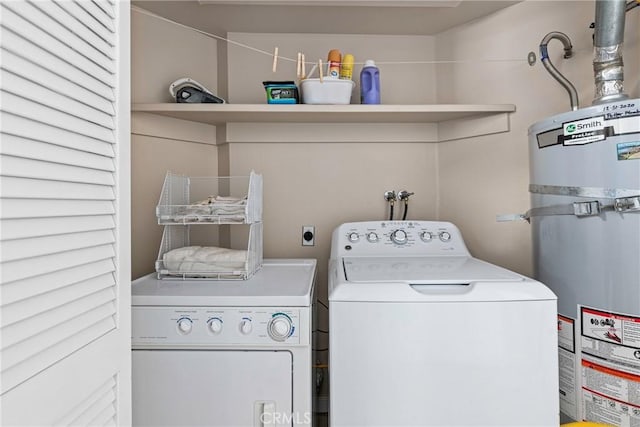 9229 Balboa Ave Unit 4, San Simeon, CA 93452 - washroom with secured water heater and washer and clothes dryer