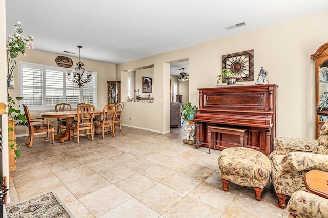 11337 Vista Elevada, San Diego, CA 92131 - dining space with a chandelier, light tile patterned floors, and ceiling fan