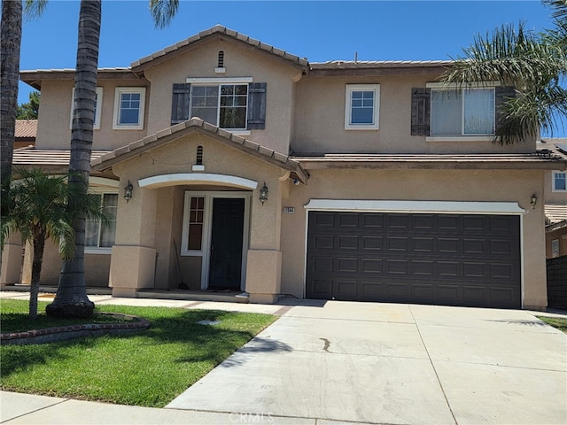11344 Las Casas Ct, Fontana, CA 92337 - traditional-style home with stucco siding, a garage, driveway, and a tiled roof