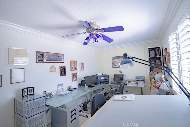 2509 Euclid E, Upland, CA 91784 - office space featuring ornamental molding, a ceiling fan, and a textured ceiling