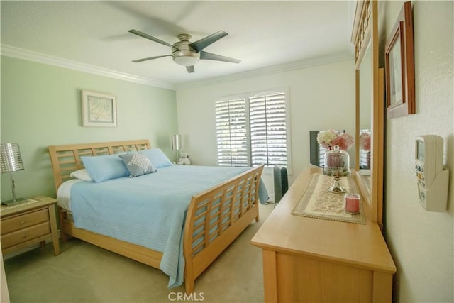 2509 Euclid E, Upland, CA 91784 - bedroom featuring ornamental molding, light colored carpet, and a ceiling fan