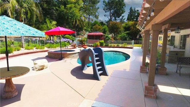 2509 Euclid E, Upland, CA 91784 - view of pool with a patio, a fenced backyard, and an in-ground hot tub