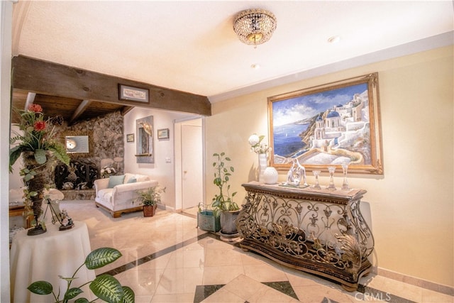 2509 Euclid E, Upland, CA 91784 - hall with inlaid floor details and beamed ceiling