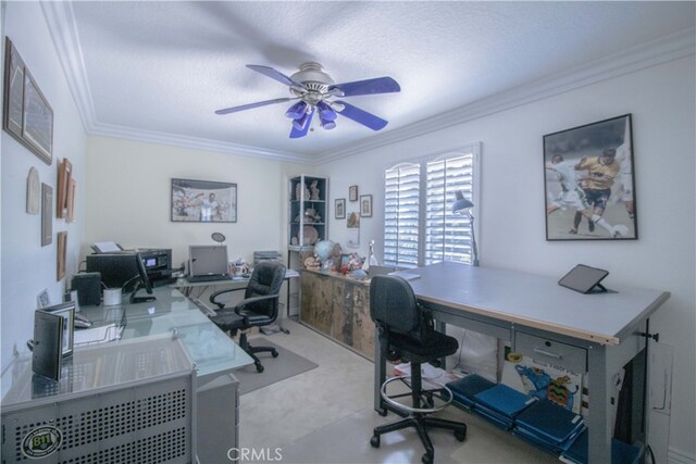 2509 Euclid E, Upland, CA 91784 - office space with a ceiling fan, ornamental molding, and carpet flooring