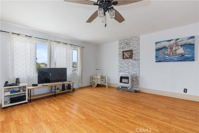 971 Ramona Ave, Los Osos, CA 93402 - living room featuring heating unit, light wood finished floors, and a ceiling fan