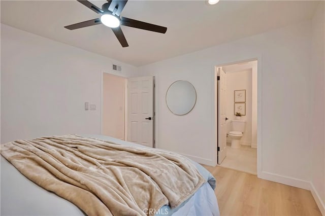1810 N 2nd Ave, Upland, CA 91784 - bedroom featuring ensuite bathroom, light wood-style flooring, a ceiling fan, and recessed lighting