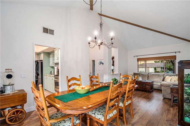 2575 Palomino Dr, Acton, CA 93510 - dining space with high vaulted ceiling, a chandelier, and light wood-style floors