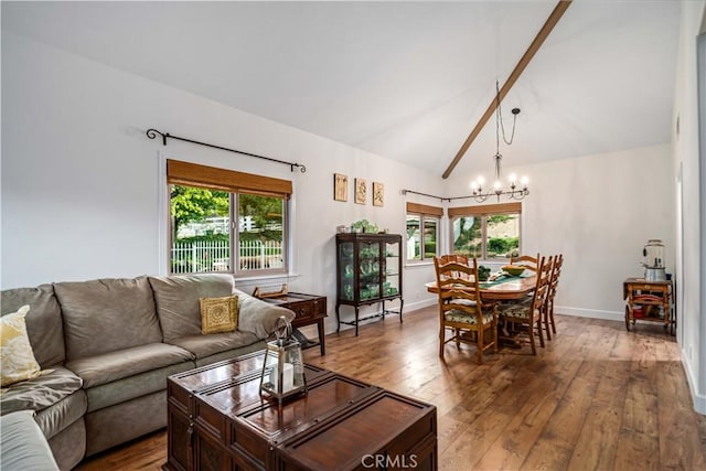 2575 Palomino Dr, Acton, CA 93510 - living room with a chandelier, hardwood / wood-style floors, and lofted ceiling