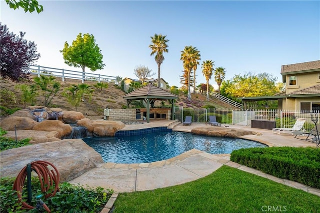 2575 Palomino Dr, Acton, CA 93510 - view of swimming pool featuring a gazebo, a fenced backyard, and a patio area