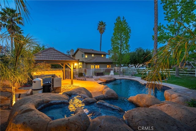 2575 Palomino Dr, Acton, CA 93510 - view of pool featuring an in-ground hot tub, a gazebo, a fenced backyard, and a patio