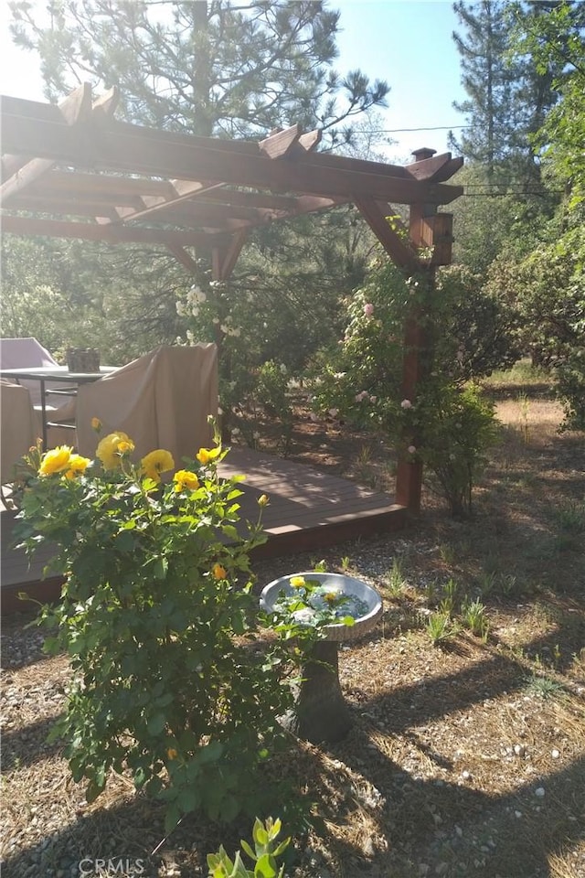 1415 Manzanita Way, Lake Arrowhead, CA 92352 - view of yard featuring a pergola and a deck