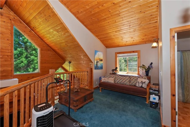 1415 Manzanita Way, Lake Arrowhead, CA 92352 - bedroom featuring wood ceiling, lofted ceiling, and wood walls