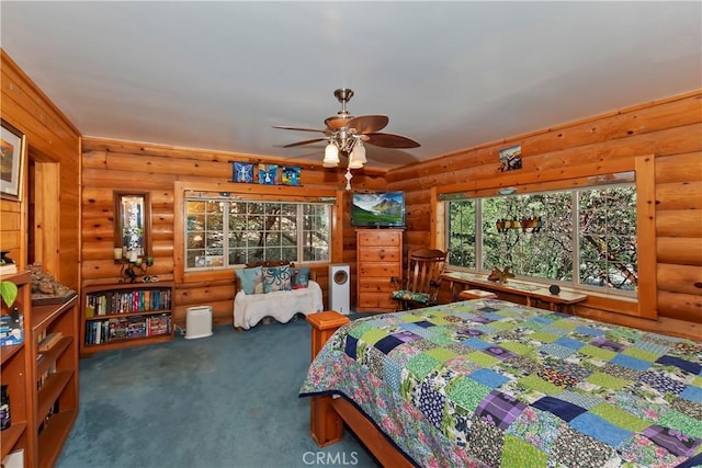 1415 Manzanita Way, Lake Arrowhead, CA 92352 - bedroom with carpet floors and rustic walls