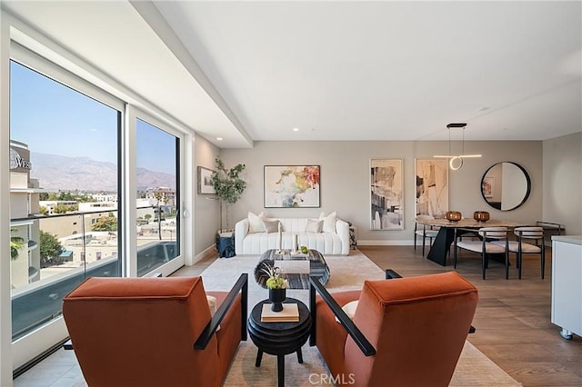 39 S Los Robles Ave Unit 6010, Pasadena, CA 91101 - living room with a mountain view, recessed lighting, and light wood finished floors