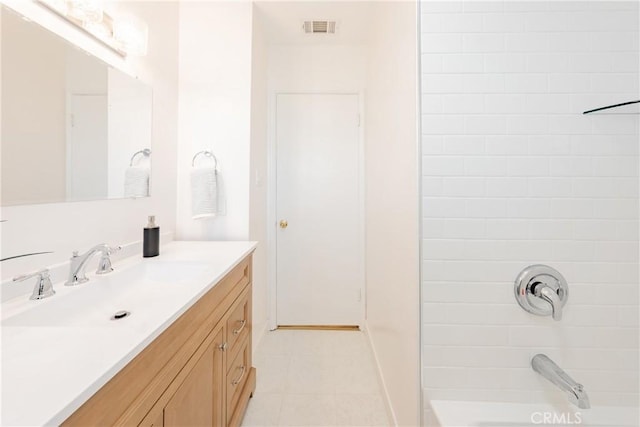 14314 De Alcala Dr, La Mirada, CA 90638 - bathroom with vanity, shower / bath combination, and tile patterned flooring