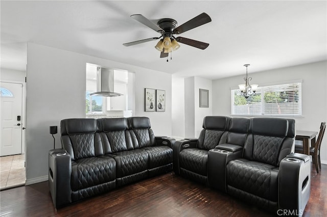 4220 Monticello Ave, Riverside, CA 92503 - living area featuring a chandelier, a ceiling fan, and wood finished floors