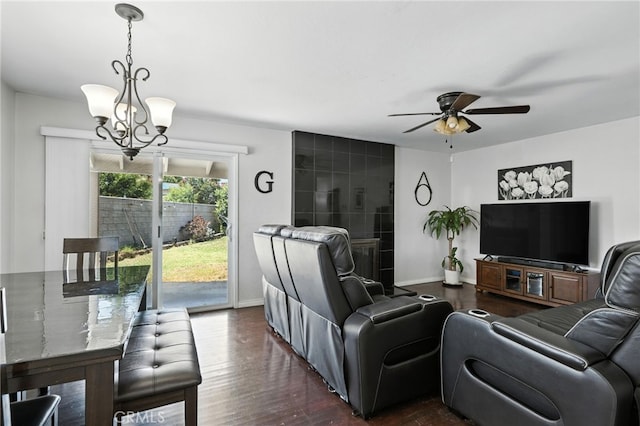 4220 Monticello Ave, Riverside, CA 92503 - living area featuring a ceiling fan, dark wood finished floors, and a chandelier