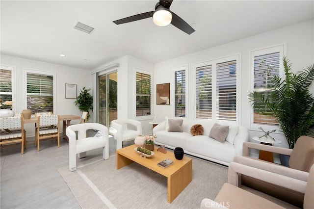 26 Prominence, Lake Forest, CA 92630 - living room featuring a ceiling fan and recessed lighting