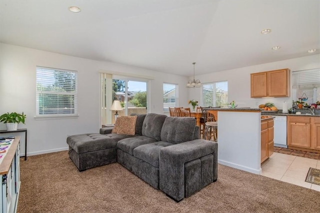 177 Jerome Ct, Nipomo, CA 93444 - living area featuring light carpet, a chandelier, and recessed lighting