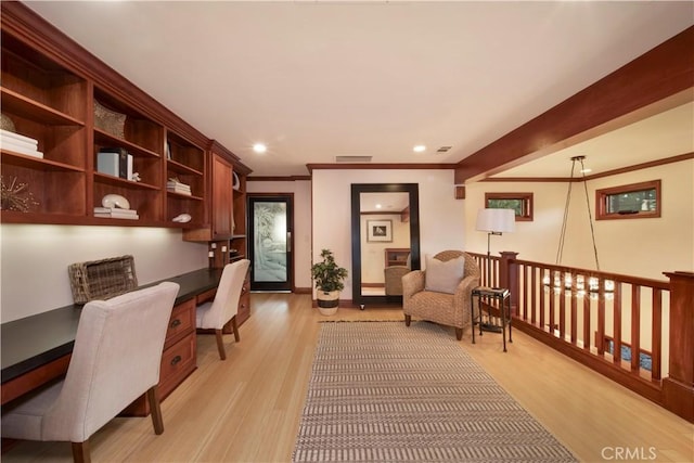 3908 Channel Pl, Newport Beach, CA 92663 - office space featuring built in study area, light wood-style floors, recessed lighting, and ornamental molding
