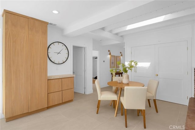 313 14th St, Seal Beach, CA 90740 - dining room featuring beam ceiling, recessed lighting, and light tile patterned floors