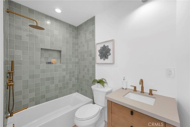 313 14th St, Seal Beach, CA 90740 - bathroom with bathtub / shower combination, vanity, and recessed lighting
