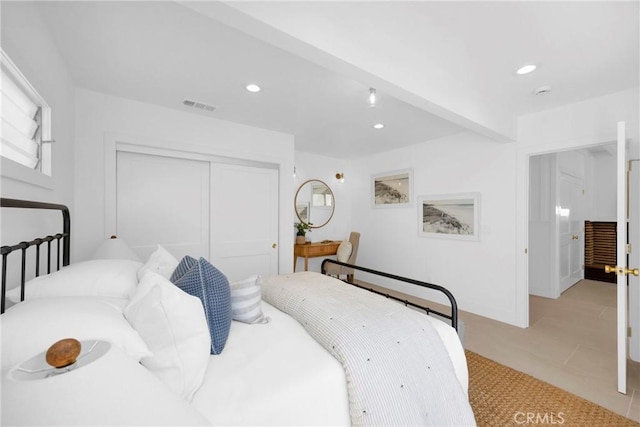 313 14th St, Seal Beach, CA 90740 - bedroom with a closet, recessed lighting, and light tile patterned floors
