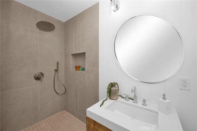 313 14th St, Seal Beach, CA 90740 - bathroom featuring a tile shower and vanity