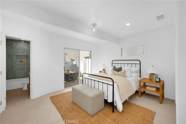 313 14th St, Seal Beach, CA 90740 - bedroom featuring light tile patterned floors, access to exterior, recessed lighting, and connected bathroom