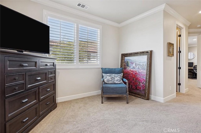 3032 Cortuna Dr, San Luis Obispo, CA 93401 - living area featuring crown molding and light carpet