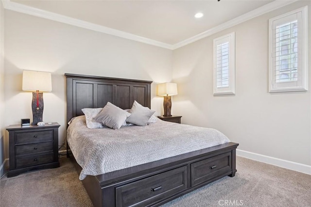 3032 Cortuna Dr, San Luis Obispo, CA 93401 - bedroom featuring carpet, ornamental molding, and recessed lighting