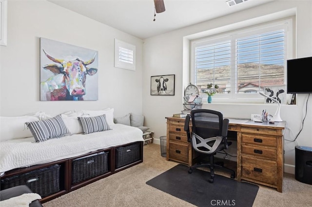 3032 Cortuna Dr, San Luis Obispo, CA 93401 - carpeted home office featuring a ceiling fan