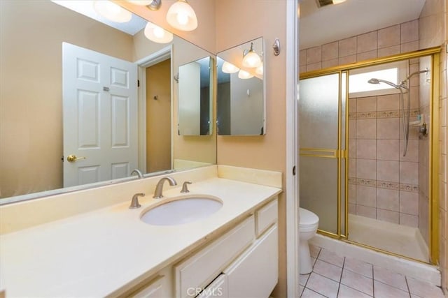5709 Holly Ridge Dr, Camarillo, CA 93012 - bathroom featuring a stall shower, tile patterned flooring, and vanity