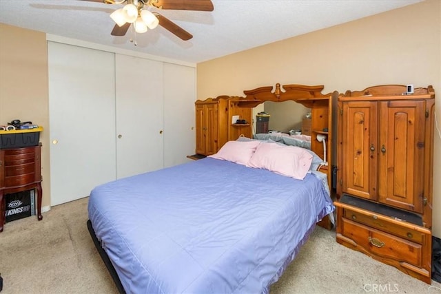 5709 Holly Ridge Dr, Camarillo, CA 93012 - bedroom featuring light colored carpet, a closet, and ceiling fan