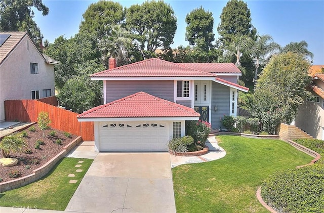 24 Edgebrook Dr, Phillips Ranch, CA 91766 - view of front of property with a tiled roof, a chimney, a garage, and concrete driveway