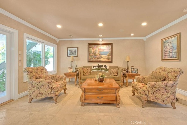 24 Edgebrook Dr, Phillips Ranch, CA 91766 - living area featuring recessed lighting, crown molding, and light tile patterned flooring