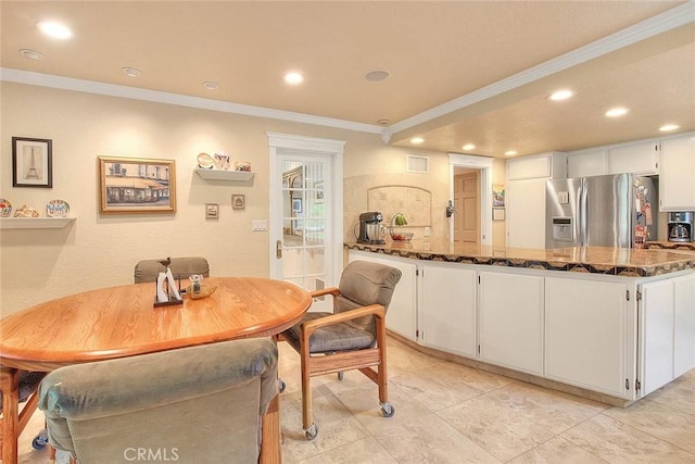 24 Edgebrook Dr, Phillips Ranch, CA 91766 - dining space with ornamental molding, recessed lighting, and light tile patterned floors