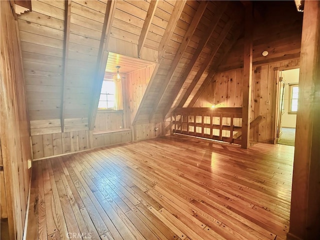349 Golf Course Rd, Lake Arrowhead, CA 92352 - additional living space with hardwood / wood-style flooring, wooden ceiling, plenty of natural light, and wood walls