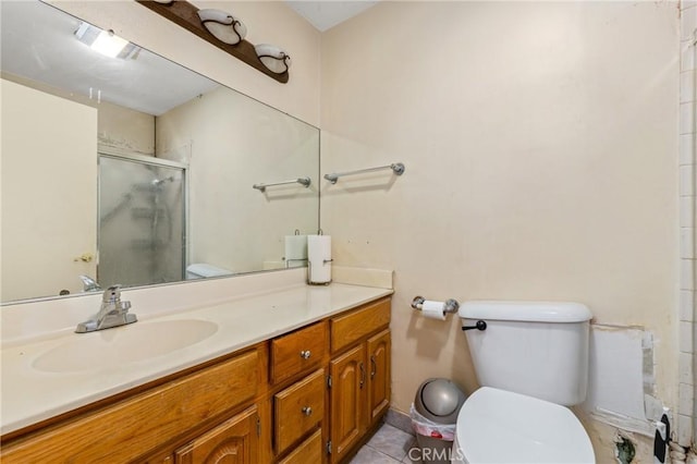 736 Highland Pl, San Dimas, CA 91773 - bathroom featuring a stall shower, vanity, and tile patterned floors