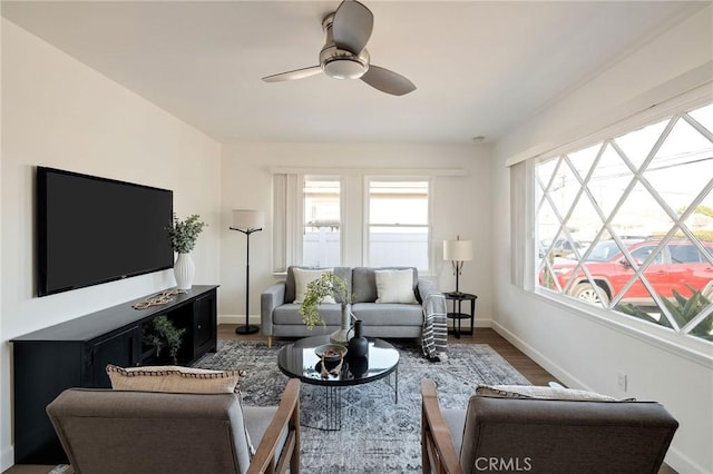 4709 W 149th St, Lawndale, CA 90260 - living room with dark wood-style floors and ceiling fan