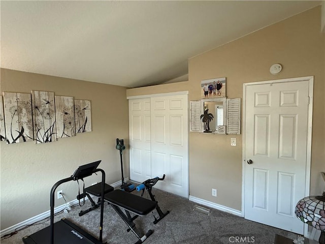 27505 Jasper Way, Castaic, CA 91384 - workout area featuring lofted ceiling and carpet