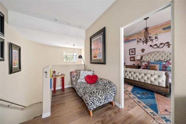 530 Bluerock Dr, San Luis Obispo, CA 93401 - bedroom with a chandelier and wood finished floors