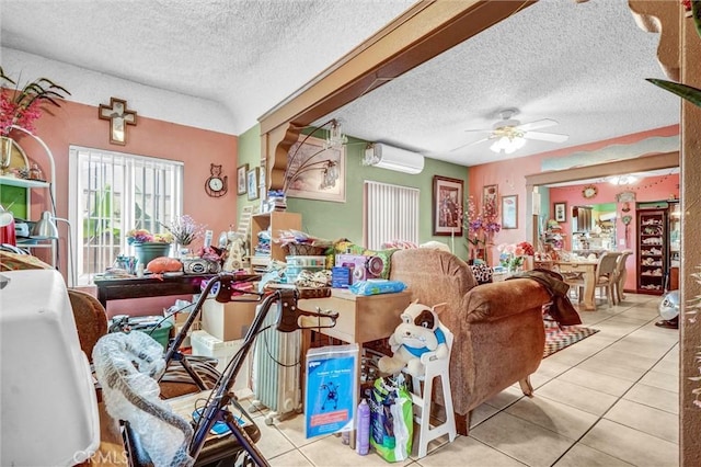 11847 Alabama St, Los Angeles, CA 90059 - tiled dining area with a wall mounted AC, a textured ceiling, and ceiling fan
