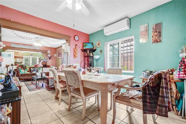 11847 Alabama St, Los Angeles, CA 90059 - dining space featuring a ceiling fan, a wall mounted AC, and light tile patterned floors